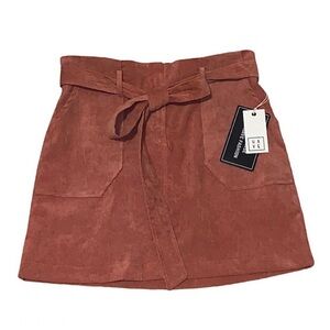 Anthropologie Have LA Bow Tie Waist Belt Corduroy Mini Skirt Medium Rustic Tan